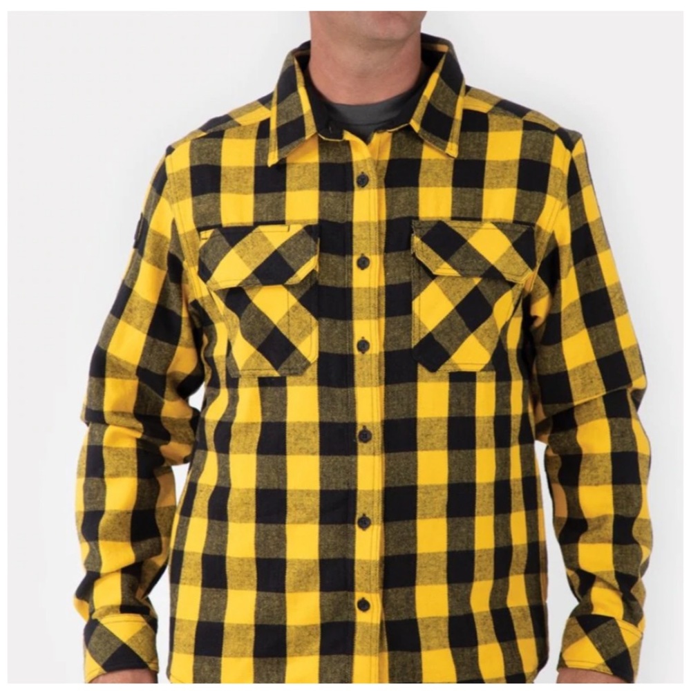 Caterpillar | Black Yellow 100% Cotton Buffalo Check Flannel Overshirt Small NWT - Picture 2 of 3